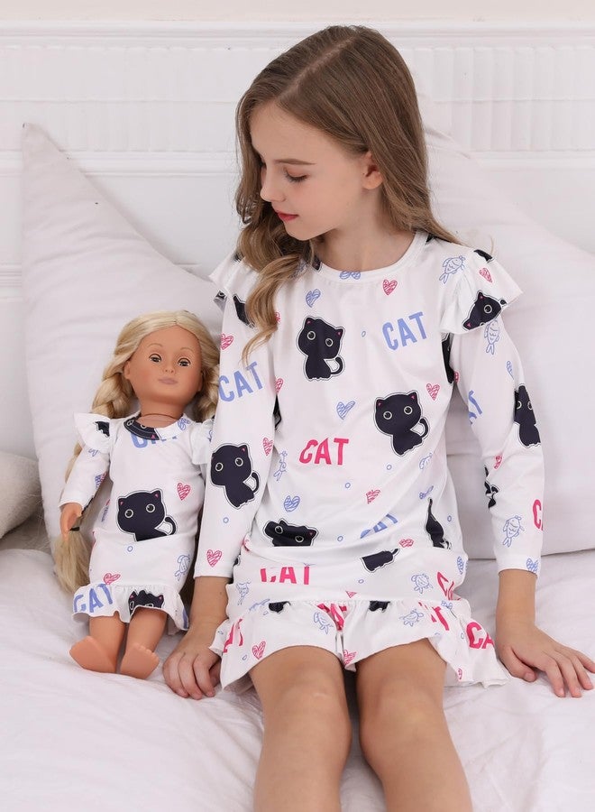 Bow Dream Girl Dress Cute Cartoon and Matching American Girl Doll Clothes Accessories for Girls Dresses White Cat Size 130 - Image 3
